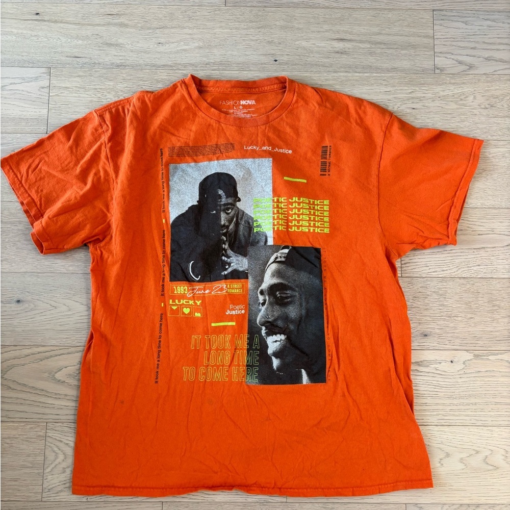 Tupac Orange Graphic T-Shirt for Men Size Large